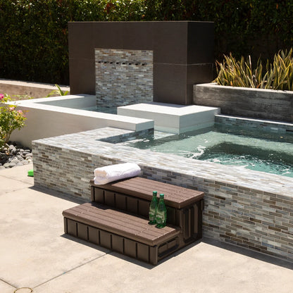 XtremepowerUS Hot Tub Steps With Storage, Spa Step, 36" Length, Camper/Deck Steps, Anti-Slip Brown
