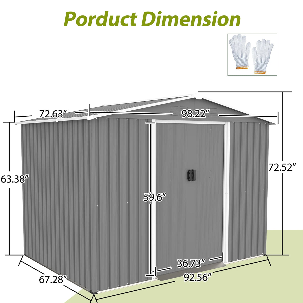LZBEITEM 10 x 10 ft Outdoor Storage Shed with Floor Frame Kit, Galvanized Steel Garden Sheds, Garden Tool Shed with Double Lockable Doors for Backyard Patio Lawn, Grey