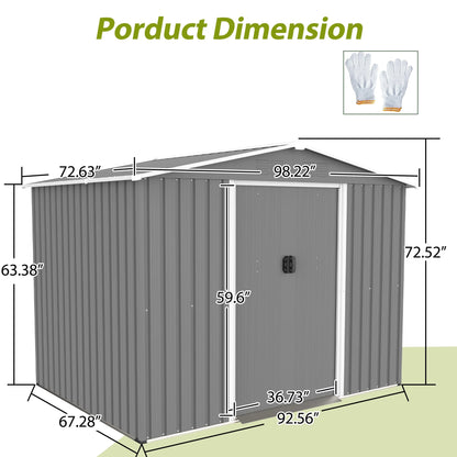 LZBEITEM 10 x 10 ft Outdoor Storage Shed with Floor Frame Kit, Galvanized Steel Garden Sheds, Garden Tool Shed with Double Lockable Doors for Backyard Patio Lawn, Grey