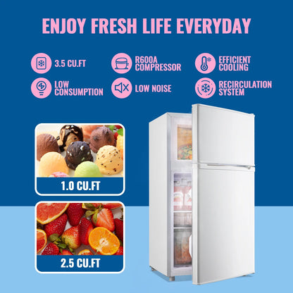 WANAI 3.5 Cubic feet Small Refrigerator with Freezer on Top Double Door Mini Fridge New White