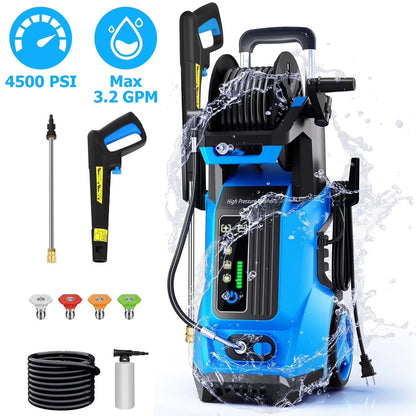 SUGIFT Electric Pressure Washer 4500PSI-Max 3.2GPM with Touch Screen Adjustable Pressure and 5 Nozzles Power Washer Cleaning for Patio,Blue