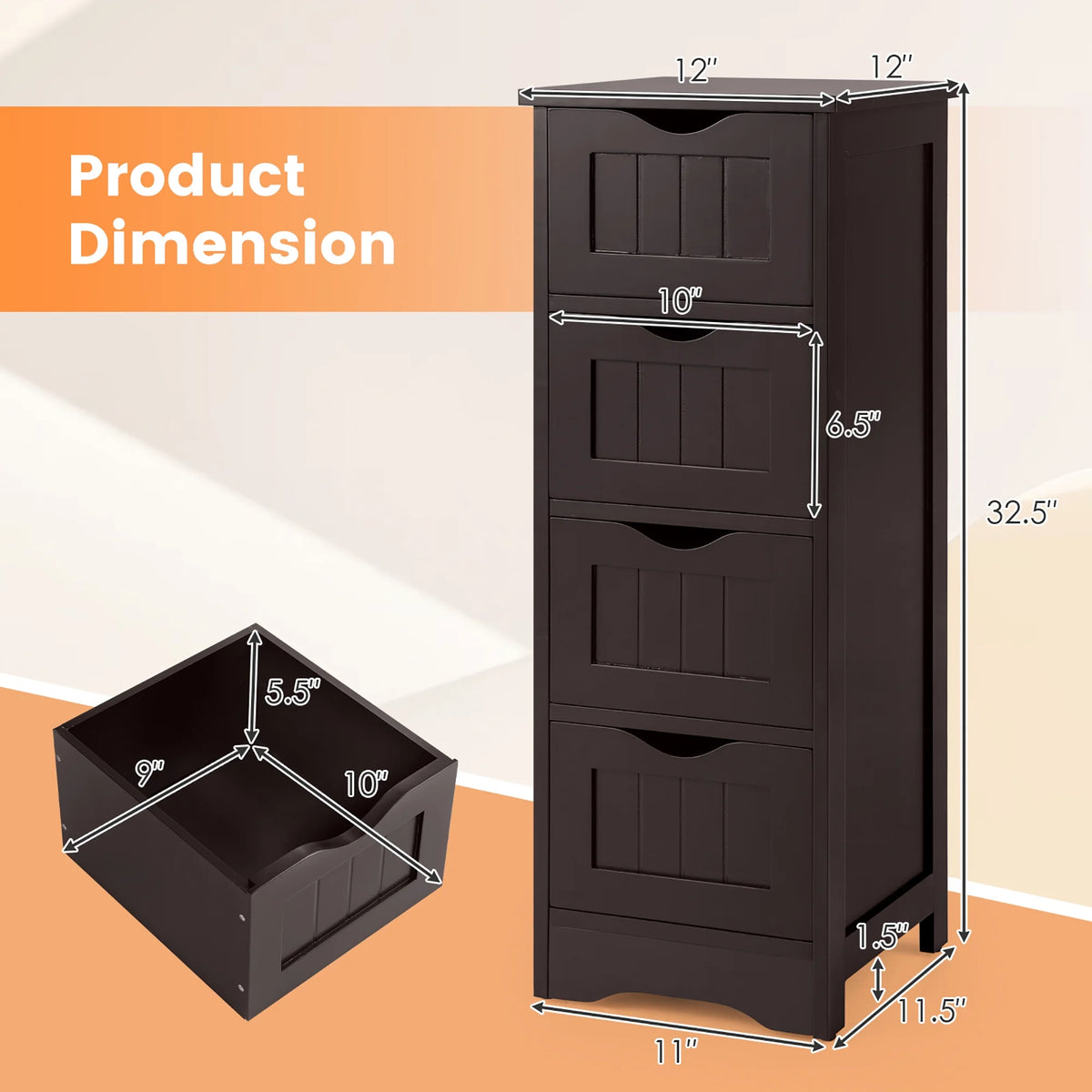 Costway 32.5'' Bathroom Floor Cabinet with Anti-tipping Device Freestanding Towel Cabinet Black