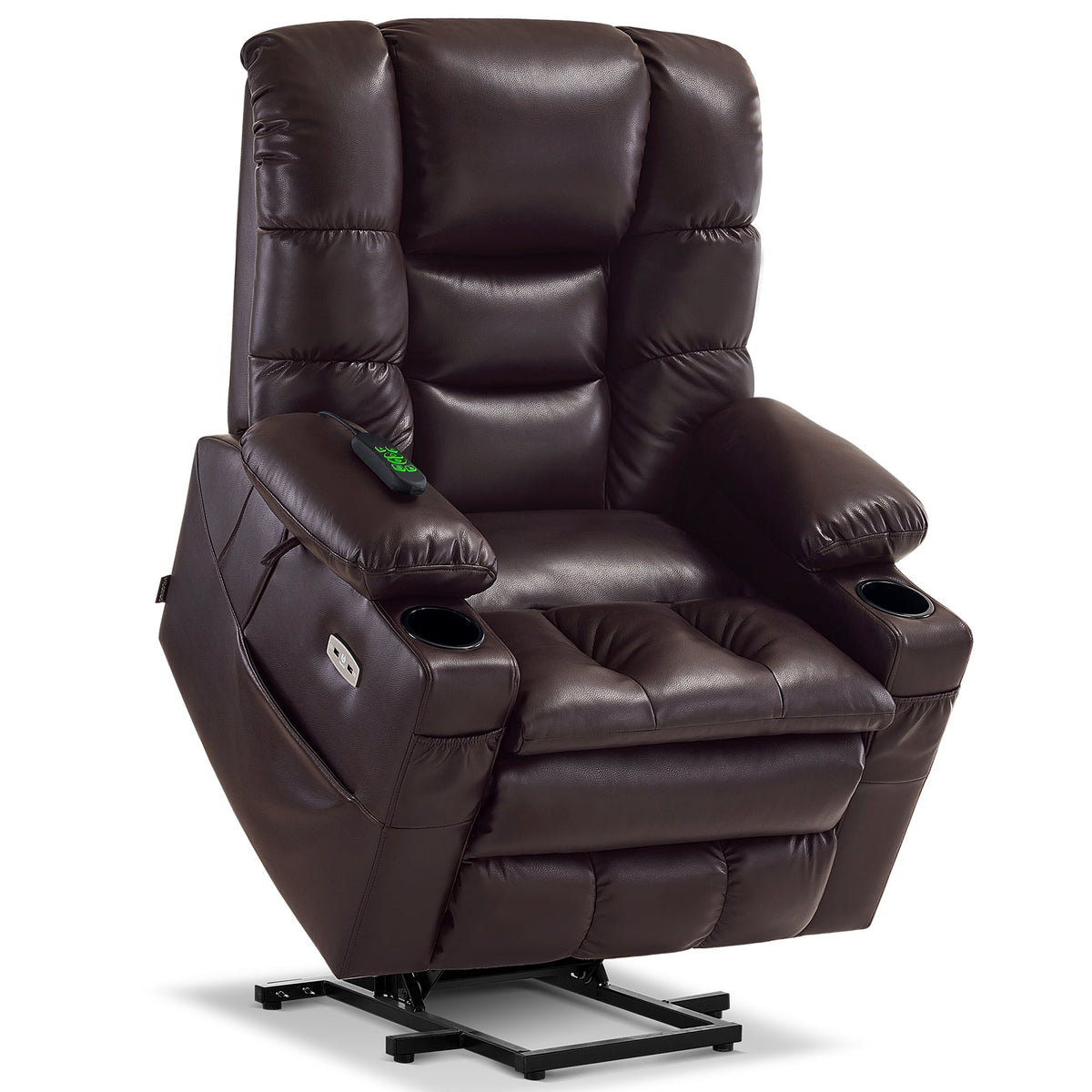 MCombo Triple Motor Power Lift Recliner for Elderly, Sleep Recliner Sofa with Adjustable Headrest, Faux Leather, Dark Brown