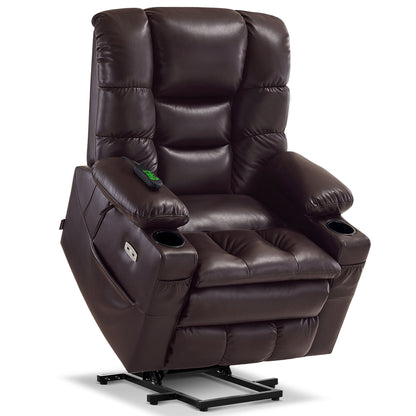 MCombo Triple Motor Power Lift Recliner for Elderly, Sleep Recliner Sofa with Adjustable Headrest, Faux Leather, Dark Brown
