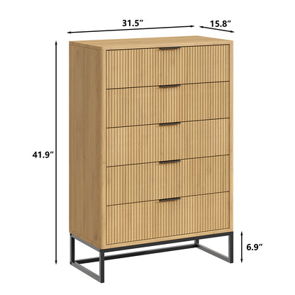 Furnihold 6 Drawer Rattan Dresser for Bedroom, Wooden Dresser Chest of Drawers, Storage Organizer for Closet, Beside Table for Living Room, Entryway