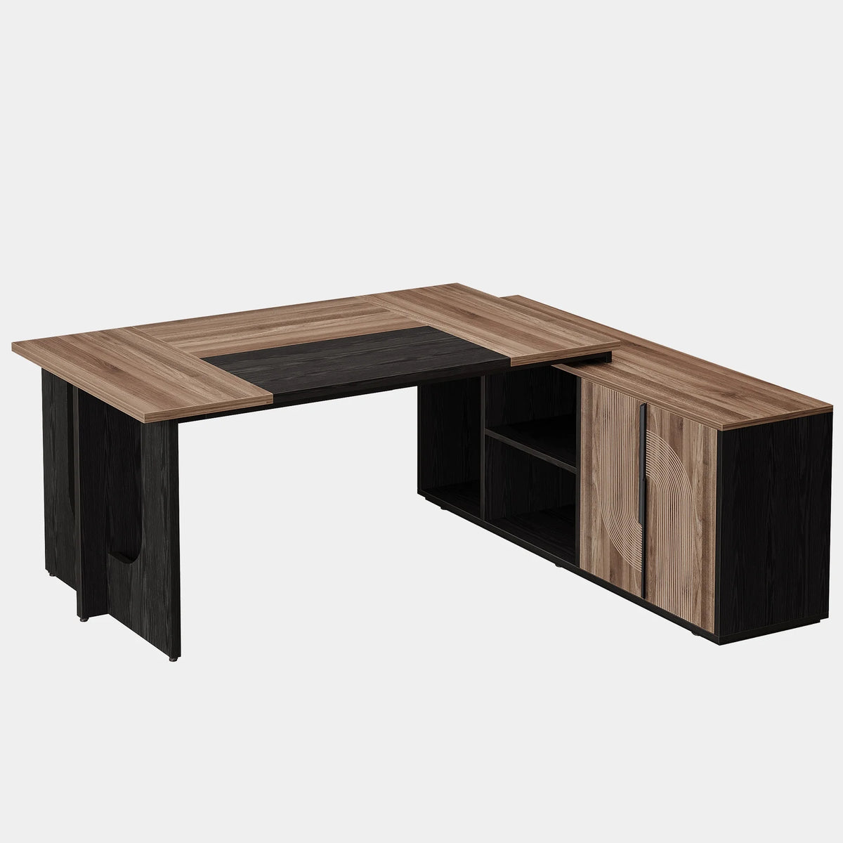 Tribesigns 74.8" Executive Desk, Large L Shaped Computer Desk Office Desk with Cabinet, White and Wood
