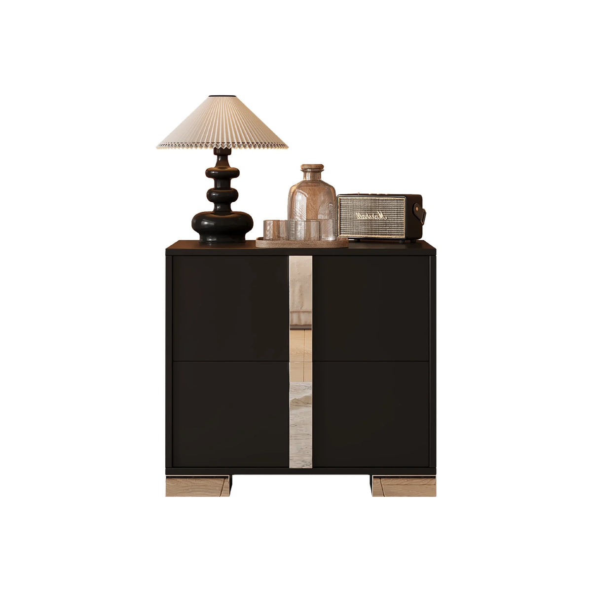 Elegant Nightstand with Metal Handle, Mirrored Bedside Table with 2 Drawers for Bedroom, Living Room, End Sofa Side Table for Living Room, Office, White