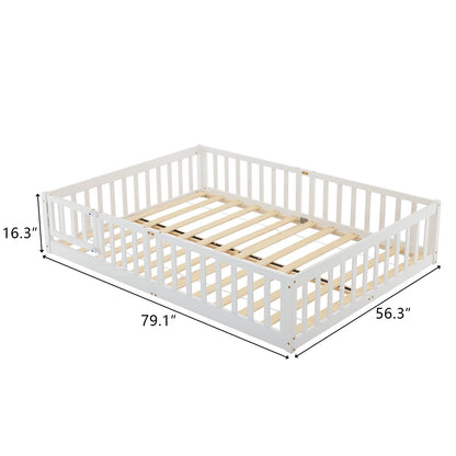 Ktaxon Montessori Twin Floor Bed with Safety Guardrails, Toddler Bed Frame for Kids, Wood Frame - Nature