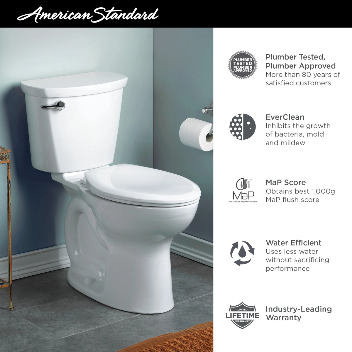 American Standard Cadet Pro Compact Tall Height 14 in. Rough-In 2-Piece 1.6 GPF Single Flush Elongated Toilet in White, Seat Not Included
