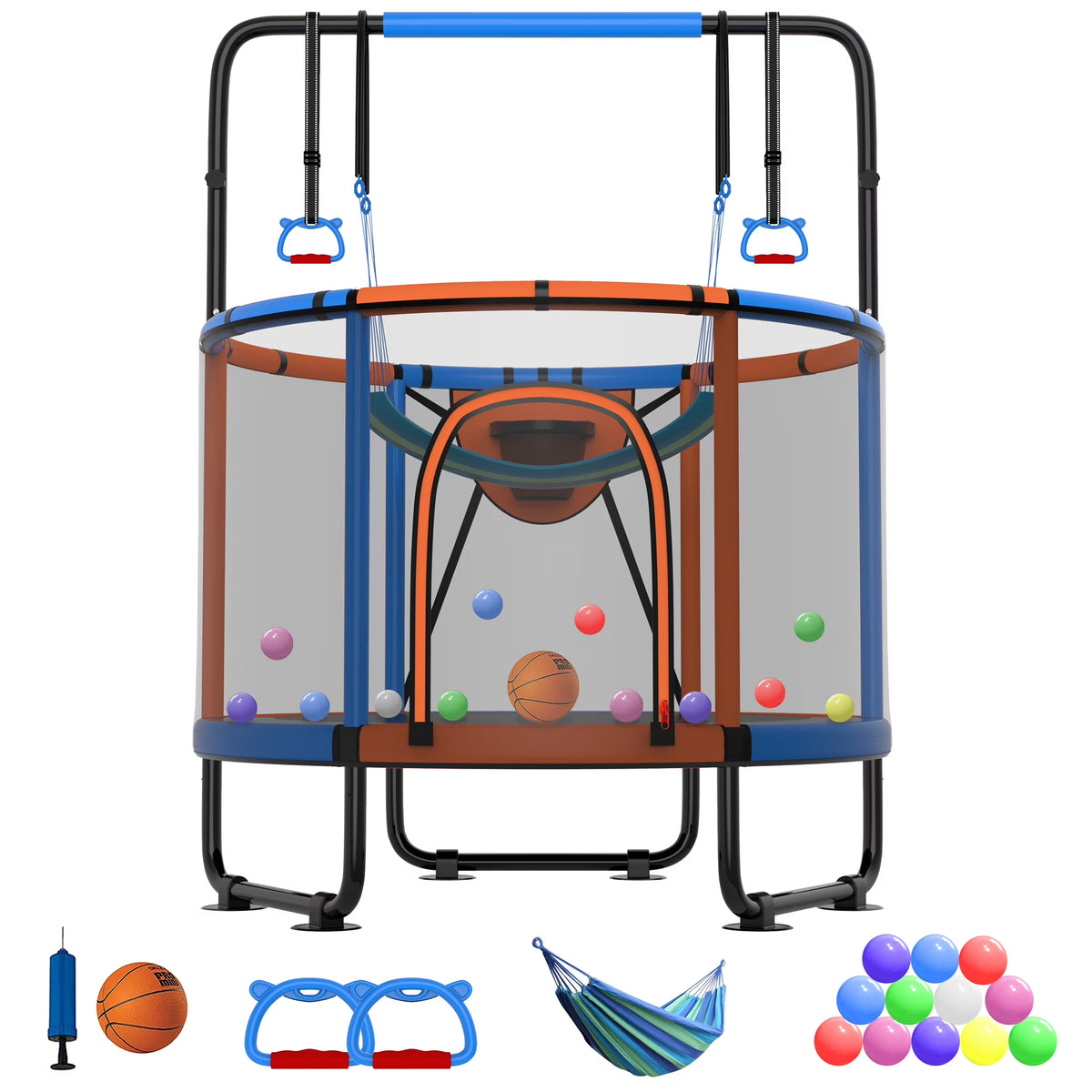 CITYLE Trampoline for Kids 600LBS 60'' 5FT Toddler Trampoline Indoor Outdoor with Basketball Hoop, Swing, Adjustable Bar, Mini Small Trampoline with Enclosure, Gifts for Toddlers, Boys & Girls