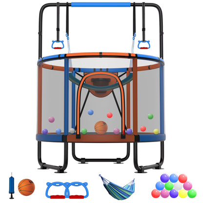 CITYLE Trampoline for Kids 600LBS 60'' 5FT Toddler Trampoline Indoor Outdoor with Basketball Hoop, Swing, Adjustable Bar, Mini Small Trampoline with Enclosure, Gifts for Toddlers, Boys & Girls