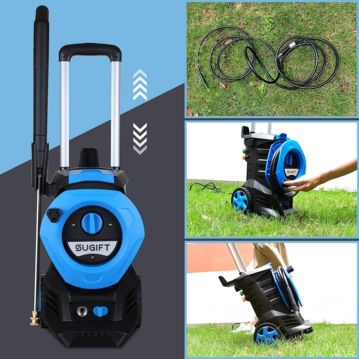 SUGIFT Electric Pressure Washer 4500PSI-Max 3.2GPM with Touch Screen Adjustable Pressure and 5 Nozzles Power Washer Cleaning for Patio,Blue