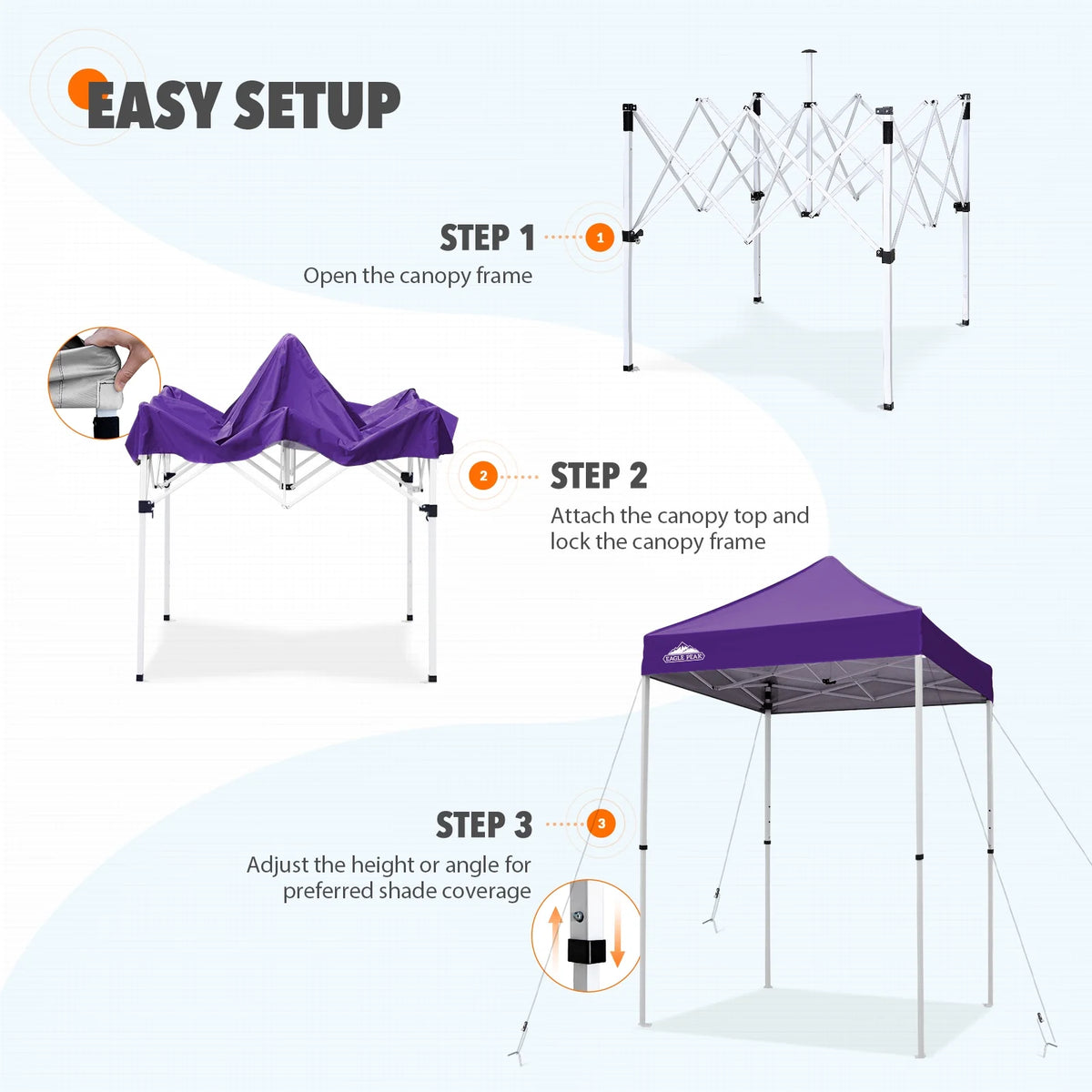 EAGLE PEAK 5x5 Pop Up Canopy Tent Instant Outdoor Canopy Easy Set-up Straight Leg Folding Shelter（Blue）