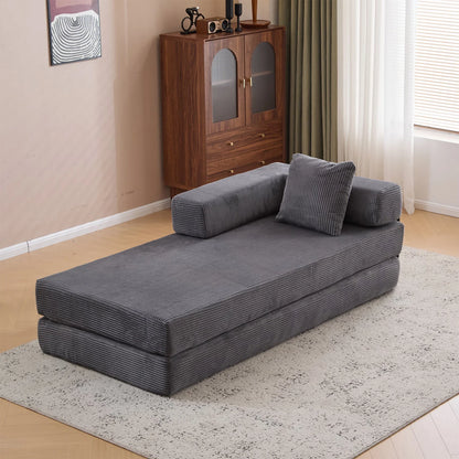 Taicans ?Convertible Floor Sofa Bed - 3 Seats Foldable Corduroy Futon Couch w/Pillow Support,Space-Saving Guest Bed for Living Room,Dorm,No Assembly Compressible Foam Mattress (Gray,76.7Inch L)