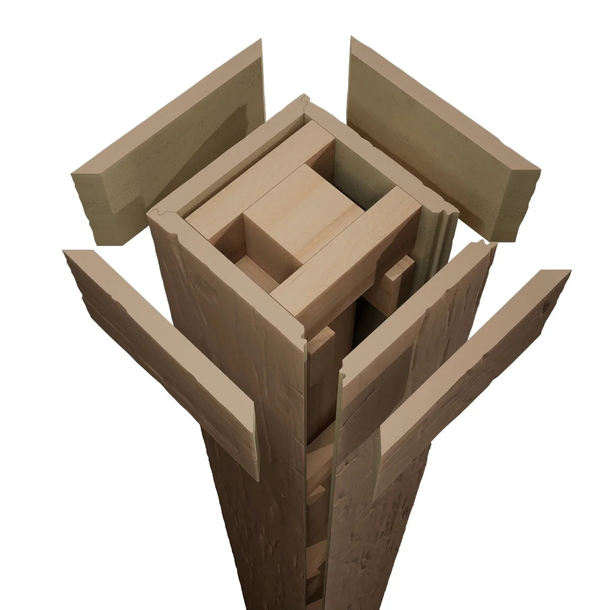 Ekena Millwork 18"W x 5'H Hand Hewn Endurathane Faux Wood Non-Tapered Square Column Wrap with Standard Capital & Base