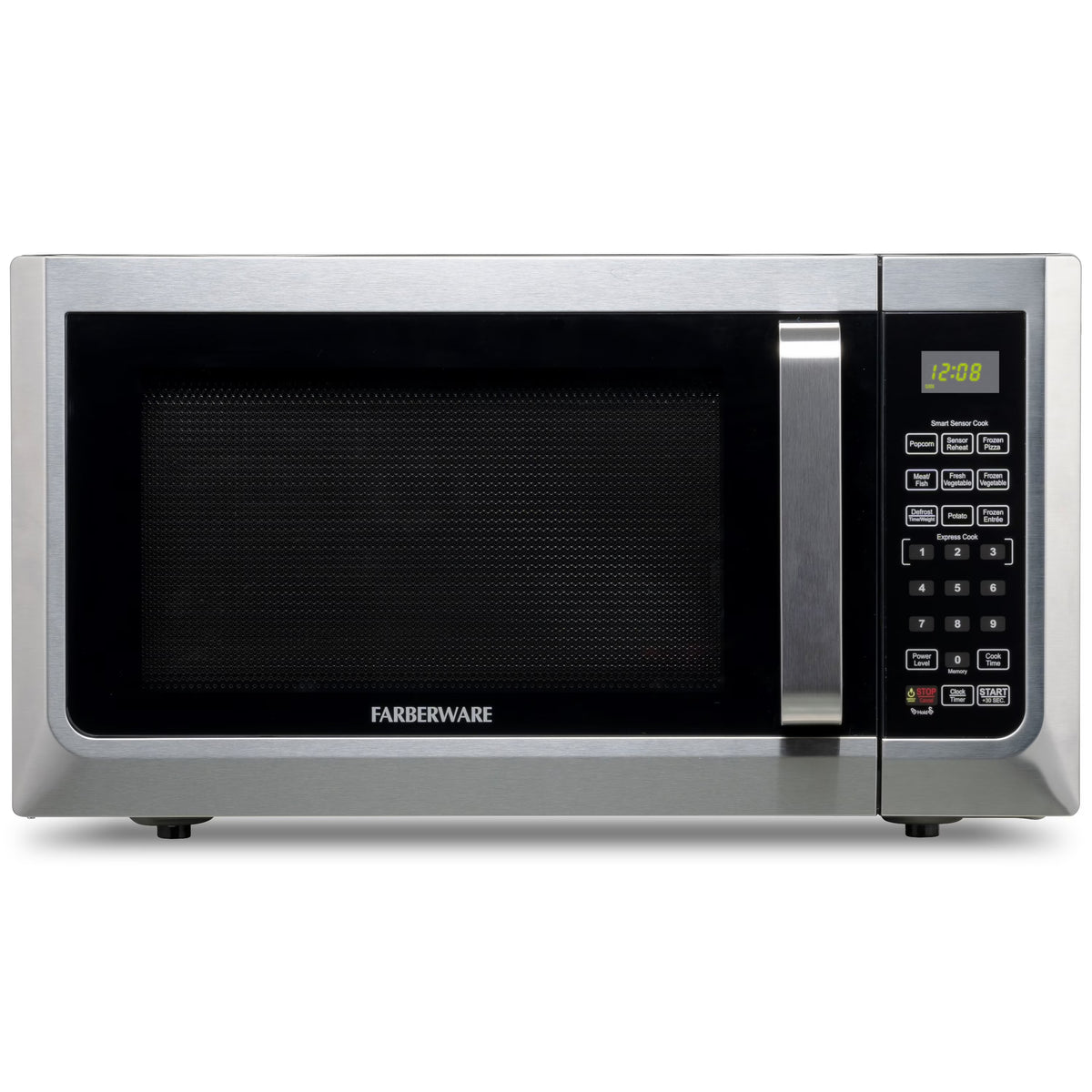 Farberware Countertop Microwave Ov 1100 Watts, 2.2 cu ft - Smart Sensor With LED Lighting and Child Lock - Perfect for Apartments and Dorms - Easy Clean Black Interior, Stainless Steel