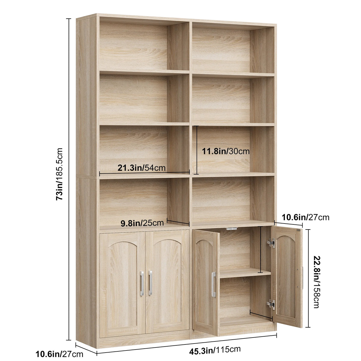 Homfa 73�� Tall Bookcases with Doors, 8 Cubes 6-Tier Double Row Bookshelf, White Bookcase for Living Room Home Office