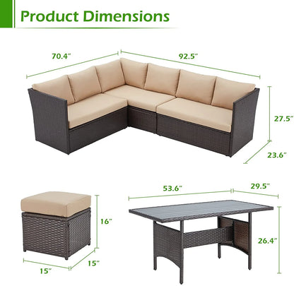 AECOJOY 7 Piece Patio Furniture Set PE Rattan Outdoor Dining Set Sectional Sofa Couch with Table Patio Conversation Set in Gray