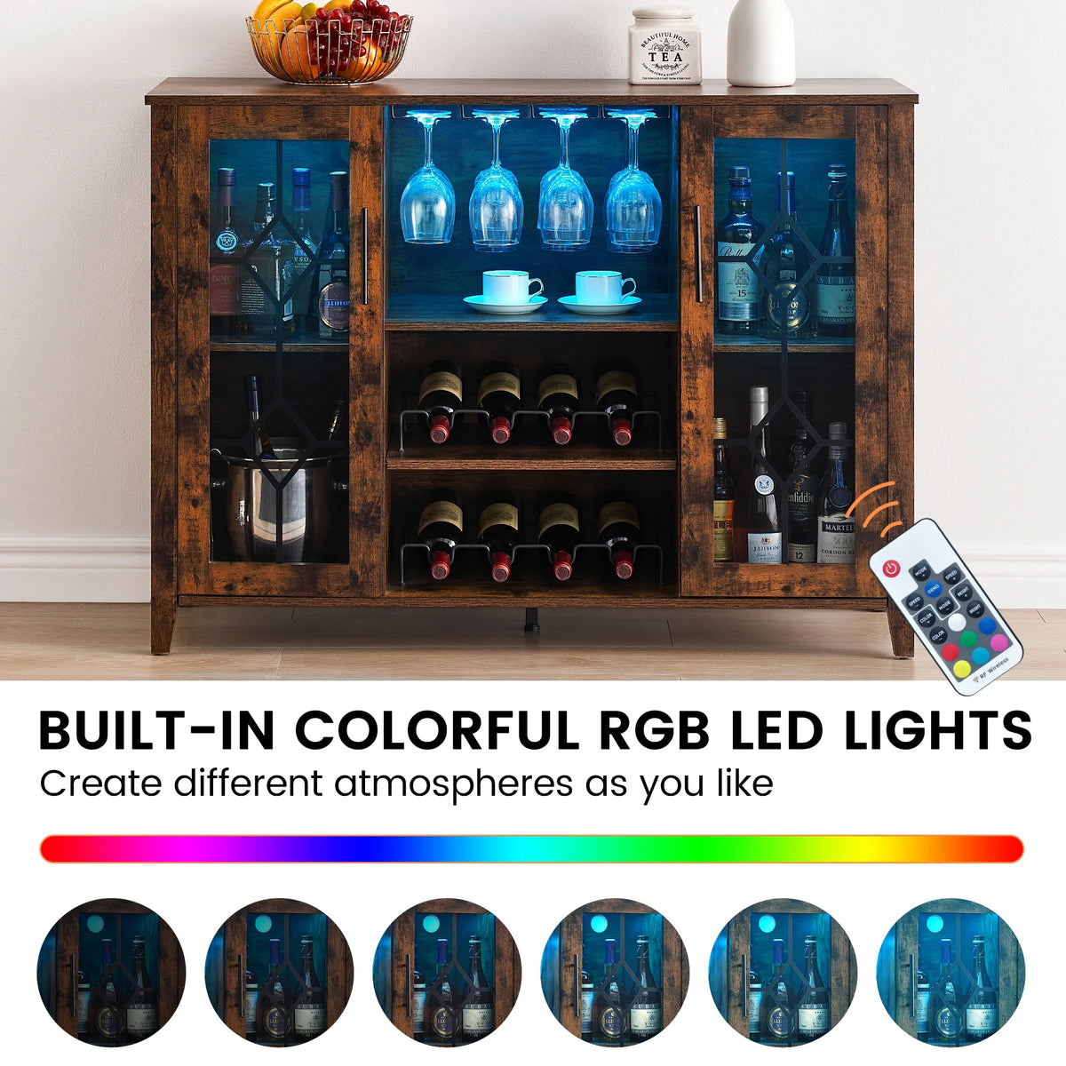 Faitaliicy Wine Bar Cabinet With Led Light Wine And Glass Rack Kitchen Buffet Sideboard Industry Coffee Bar Cabinet Freestanding Liquor Cabinet For Kitchen Dining Room Living Room