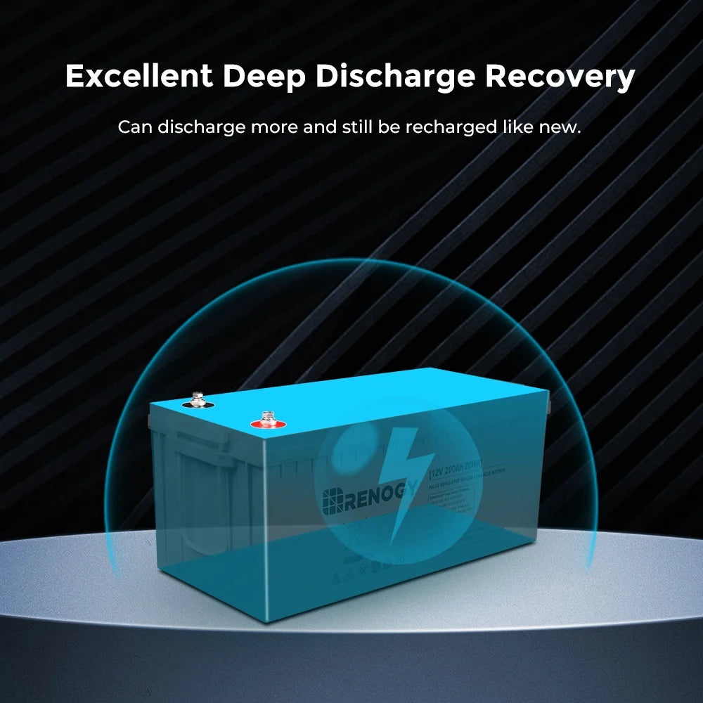 Renogy 200Ah Deep Cycle AGM Battery 12 Volt, 2000A Max Discharge Current, Safe Charge Appliances, RVs, Marine, Solar, off-Grid