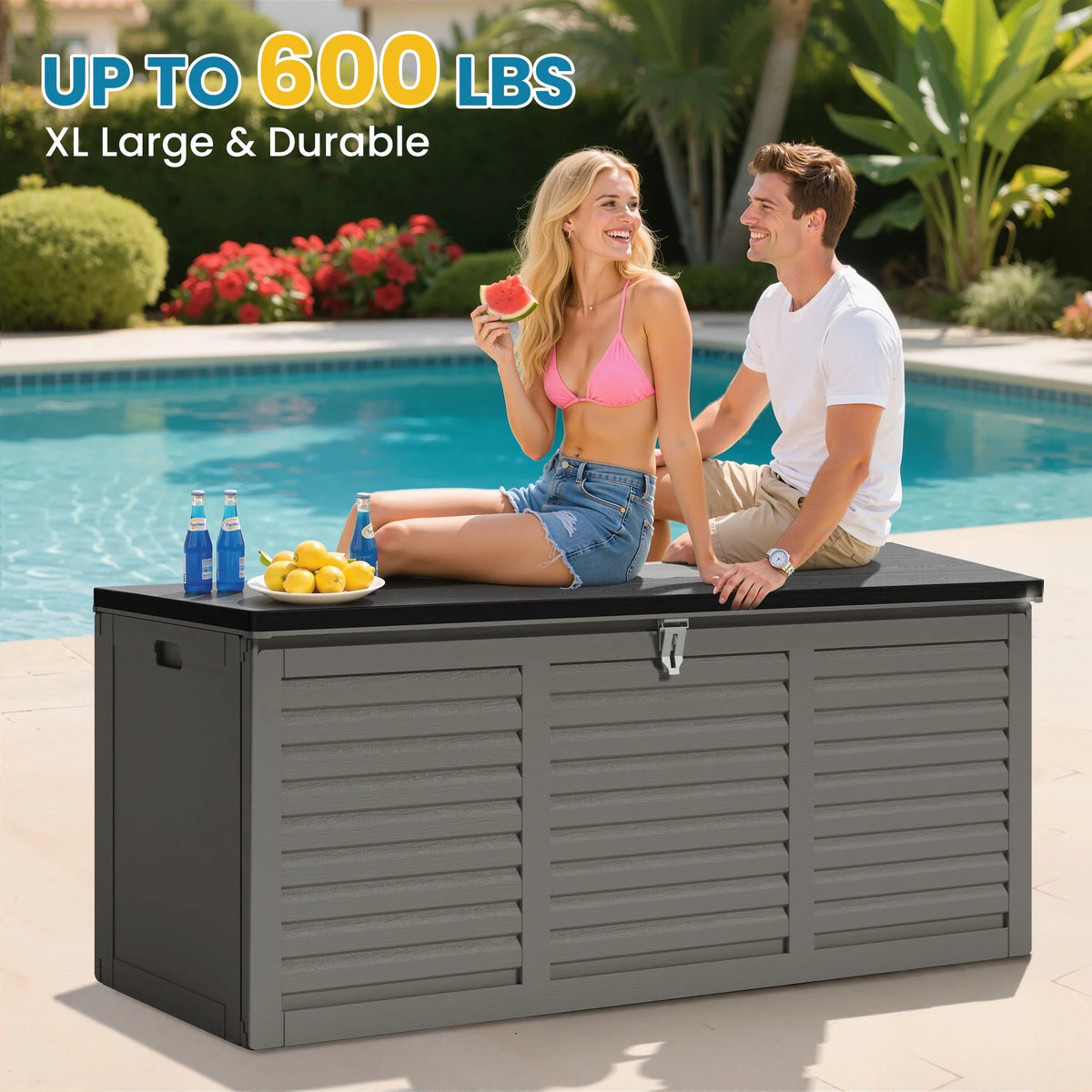 Outdoor Storage Box, 130GAL Waterproof Deck Box, Lockable Pool Patio Storage Indoor Toy Box, Outdoor Storage Bench for Porch, Max Load Weight 500LBS