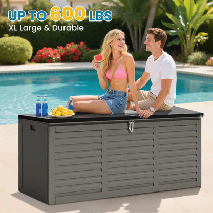 Outdoor Storage Box, 130GAL Waterproof Deck Box, Lockable Pool Patio Storage Indoor Toy Box, Outdoor Storage Bench for Porch, Max Load Weight 500LBS