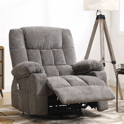 JONPONY Massage Swivel Rocker Recliner Chair with Vibration Massage and Heat Ergonomic Lounge Chair for Living Room with Rocking Function and Side Pocket, 2 Cup Holders, USB Charge Port,Grey