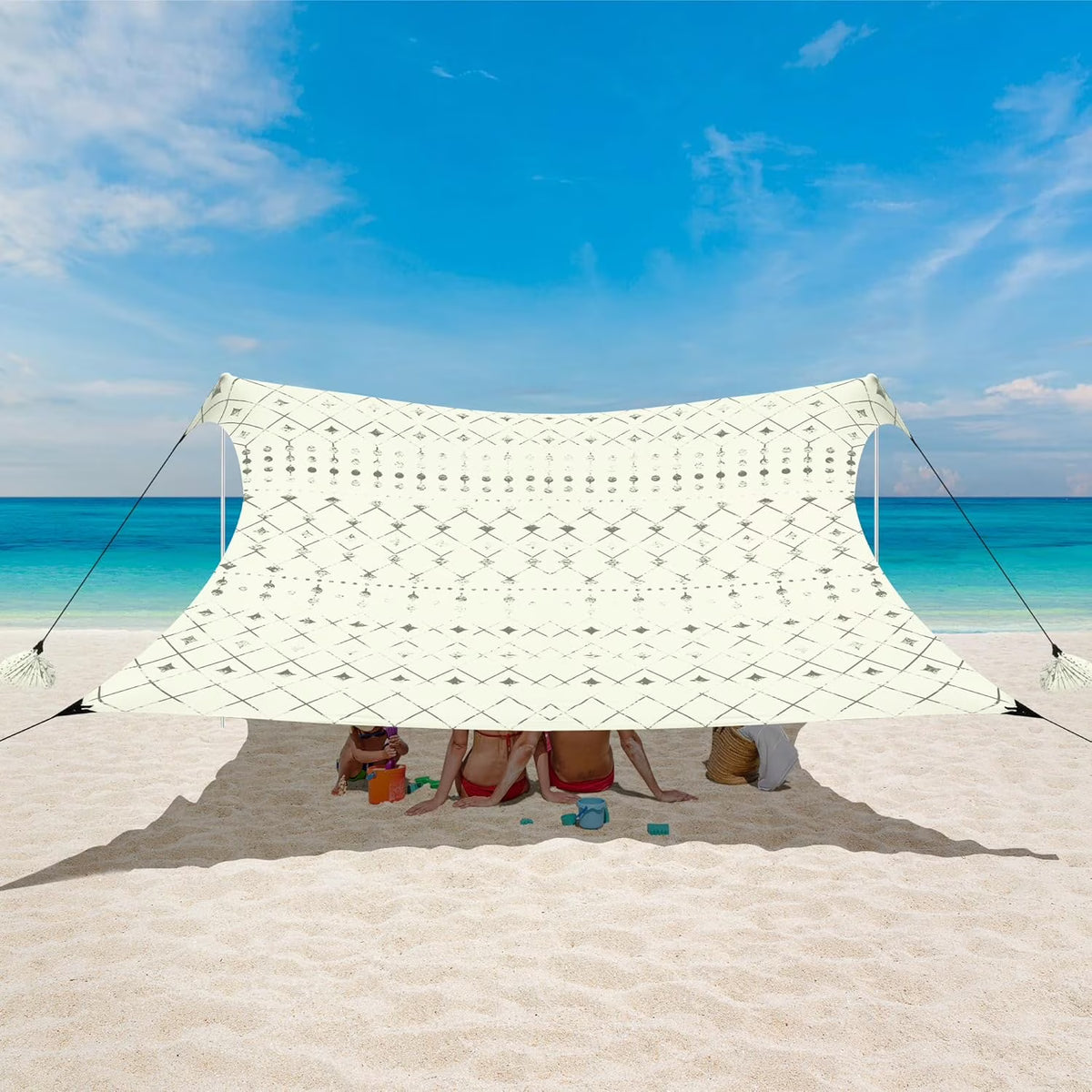 Beach Tent, UPF 50+ Beach Canopy Sun Shade, Portable 10×10 FT Large Pop-Up Beach Tent Sun Shelter with Sand Anchors, Ground Pegs, Easy Setup for Beach, Camping, Park, and Backyard Fun