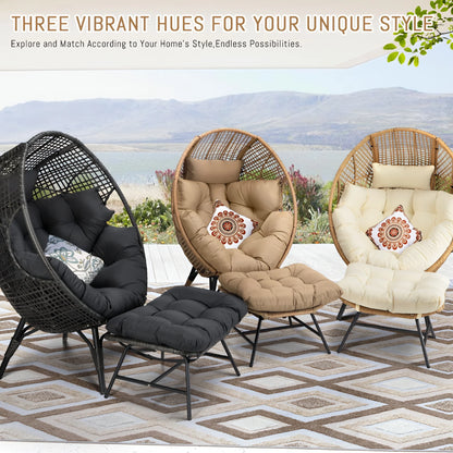 RADIATA 440 lbs Outdoor Egg Chair with Foot Rest & Ottoman, Wicker Patio Egg Chair for Indoor or Garden,Beige