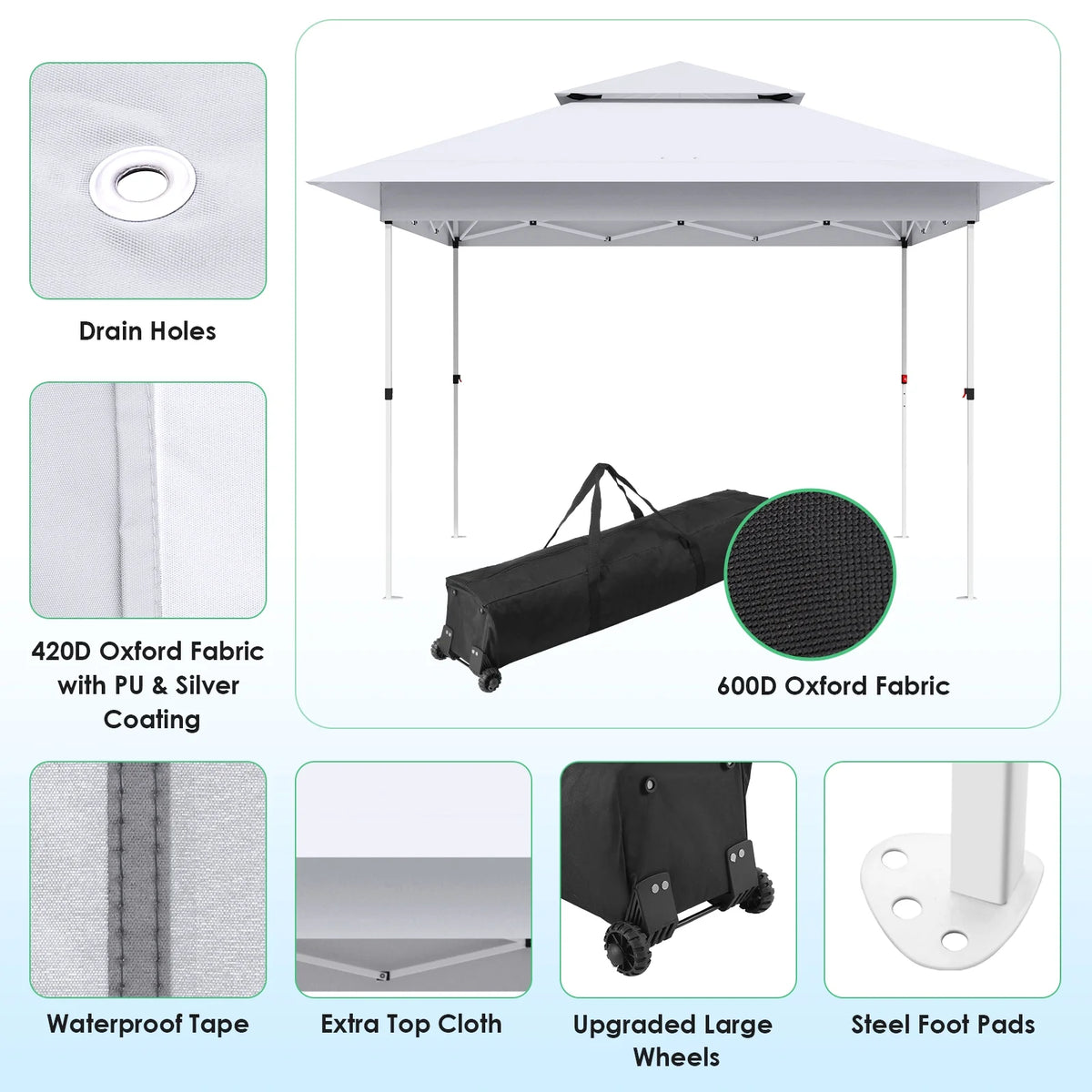 Pirecart 12' x 12' Pop-up Canopy Tent Waterproof Outdoor Gazebo Shelter with Wheeled Bag, Instand Canopy , White