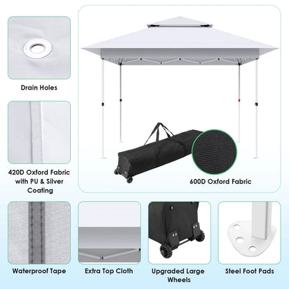 Pirecart 12' x 12' Pop-up Canopy Tent Waterproof Outdoor Gazebo Shelter with Wheeled Bag, Instand Canopy , White