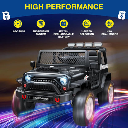 L8 Ride On Car, 2 Seater, 12V Kids Electric Car w/Remote Control, 4-Wheel Suspension, Bluetooth Speaker, Multi Music Modes, 3 Speeds, LED Lights, Xmas & Birthday Gift Ideas for Kids Ages 3+