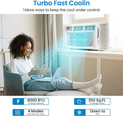 GAOMON 6000 BTU Window Air Conditioner, Cools Up to 350 Sq. Ft, Window AC Unit with Remote, 3 fan speeds, Sleep mode, Auto Restart, 24H Timer Window Air Conditioner, 115V/60Hz, White