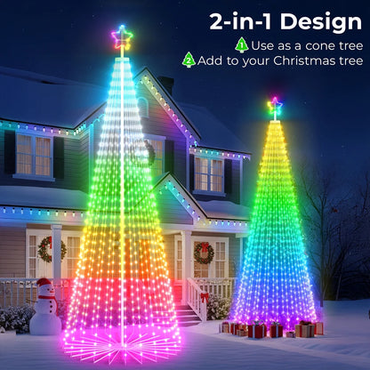 8FT 191 LED Christmas Cone Tree Smart Light with 58 Modes DIY Timer Remote Dimmable Artificial Christmas Tree for Porch Yard Patio Indoor Outdoor Xmas Holiday Decor