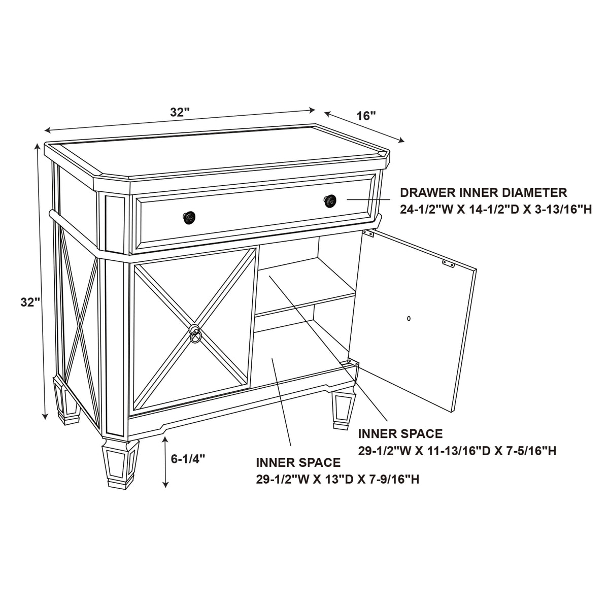 Powell Deville 2-Door Single Drawer Indoor Console Table with Shelves, Mirrored Surfaces and Luxe Silver Wood