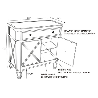 Powell Deville 2-Door Single Drawer Indoor Console Table with Shelves, Mirrored Surfaces and Luxe Silver Wood