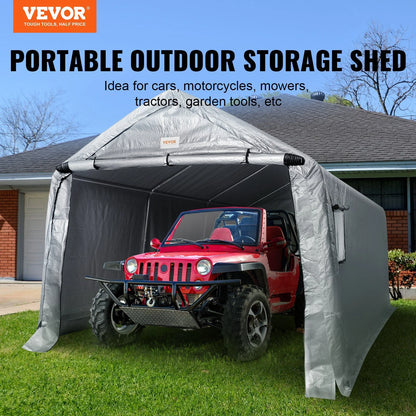 10x15x8ft Heavy Duty Portable Garage Tent Canopy Carport with Roll-up Zipper Door & Ventilated Windows for Car, Motorcycle, Bike, Outdoor Storage