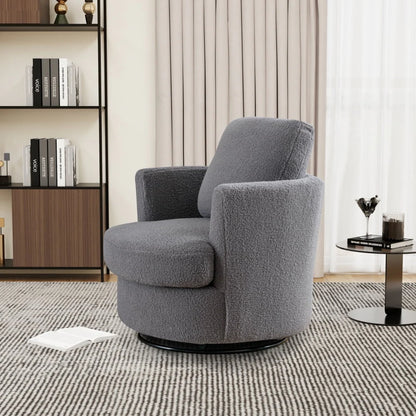 CCBUY 31.9"W Swivel Barrel Chair, Swivel Accent Chair Sherpa Chair with Plump Pillow, Comfy Round Accent Chair for Living Room, Swivel Round Chair with Detachable Cushion, Gray