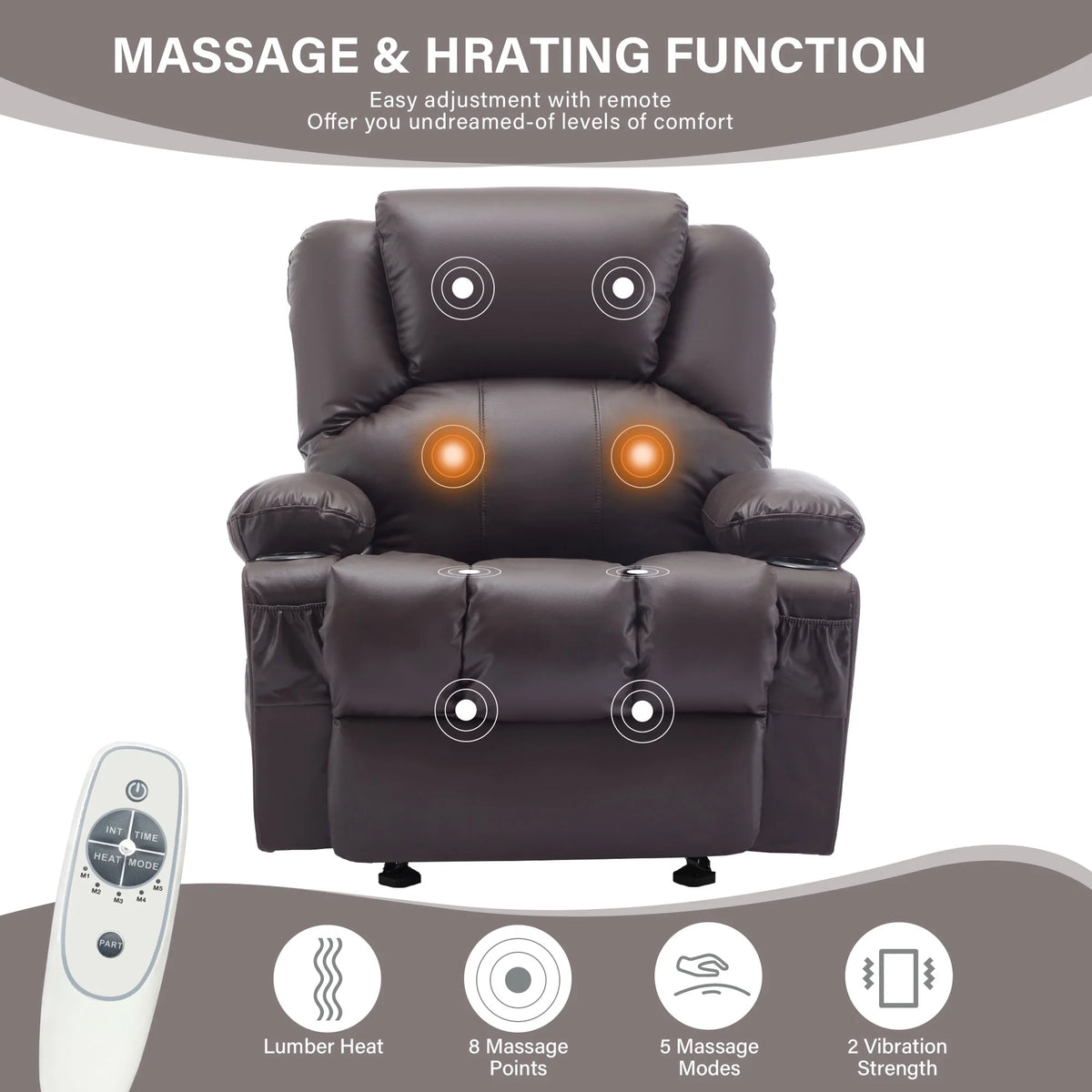 JONPONY Manual Recliner Chair with Heat Therapy and Massage Function, Heavy Duty Reclining Mechanism Massage Chair, Elderly Single Rocker Sofa with Cup Holders for Bedroom Home Theater,Black