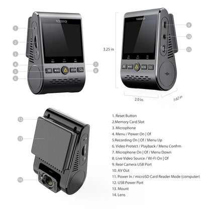 VIOFO Dual Dash Cam, 2K 1440P 60fps+1080P 30fps Front and Rear Dash Camera with Wi-Fi GPS, Parking Mode(A129 Plus Duo)