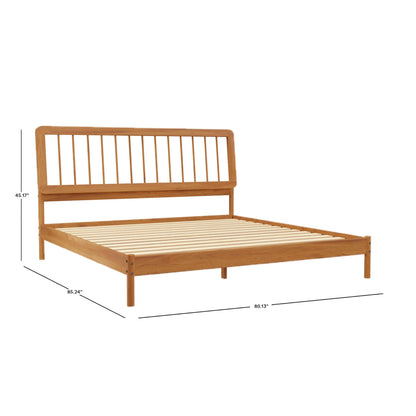 Walker Edison Mid-Century Modern Slatted Solid Wood Queen Bedframe, Natural Pine