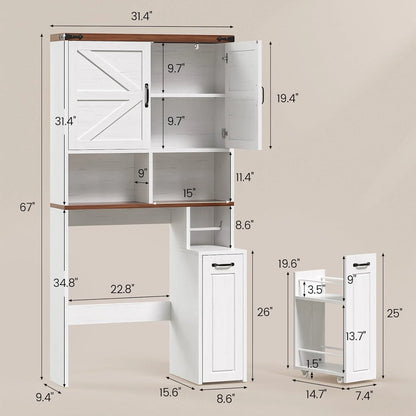 Frhnenha Over The Toilet Storage Cabinet with Pulley, Bathroom Storage Cabinet, with Adjustable Shelf and Open Shelf for Bathroom, Restroom, Laundry, White