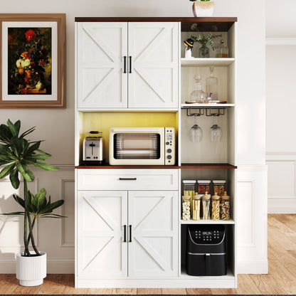 TrumanPick 61"H Large Buffet Sideboard Cabinet, TV Cabinet, Kitchen Pantry for Dining Room, Living Room, 61.3''L x 15''W x 29.8''H, White/Walnut