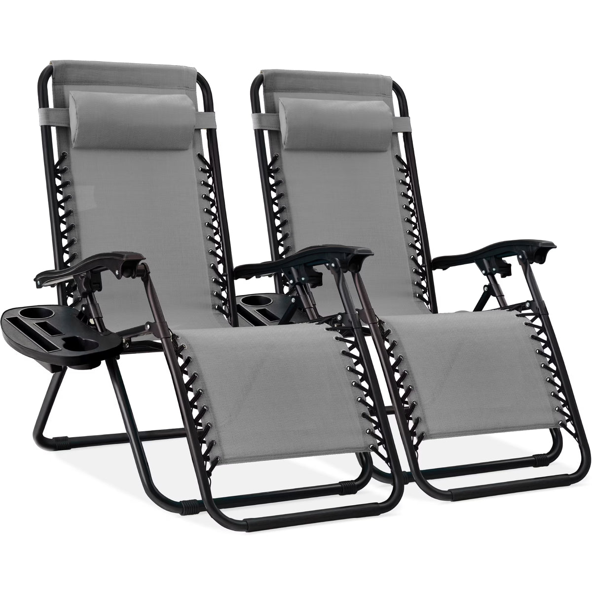 Best Choice Products Set of 2 Zero Gravity Lounge Chair Recliners for Patio, Pool w/ Cup Holder Tray - Gray