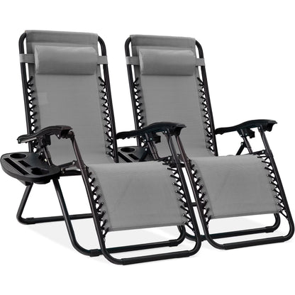 Best Choice Products Set of 2 Zero Gravity Lounge Chair Recliners for Patio, Pool w/ Cup Holder Tray - Gray