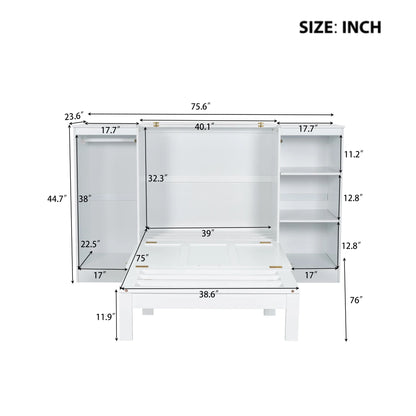 Euroco Wood Twin Size Murphy Bed with Wardrobe and Shelves for Kids Teens Living Room