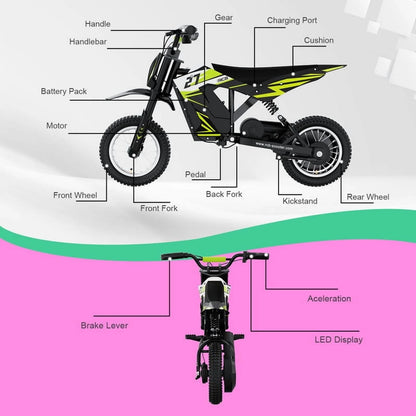RCB Electric Dirt Bike,36V&300W&10Miles,3 Speed Modes Motocross for Kids Ages 3-12 Red
