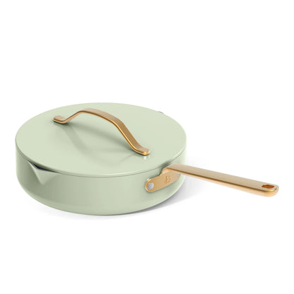 Beautiful 12pc Ceramic Non-Stick Cookware Set with Strainer Lids, White Icing by Drew Barrymore
