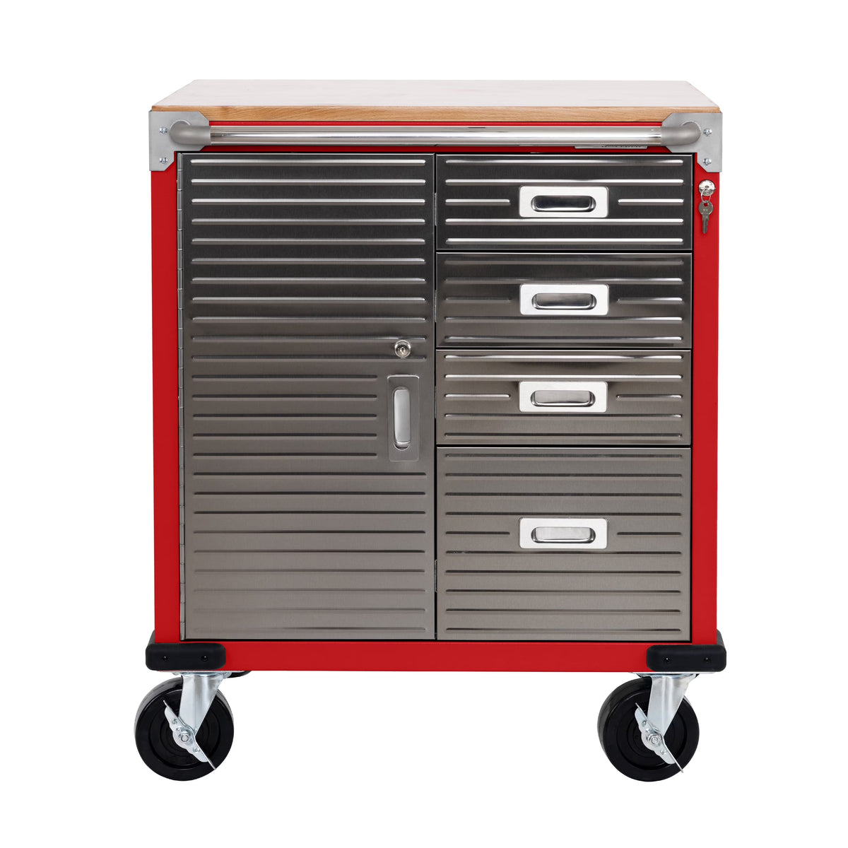 Seville Classics UltraHD® Heavy Duty Rolling Cabinet Workbench Table w/ Solid Wood Top, Workstation for Garage, Office, Workshop, Granite, 1-Door, 4-Drawer (28" W x 25" D)
