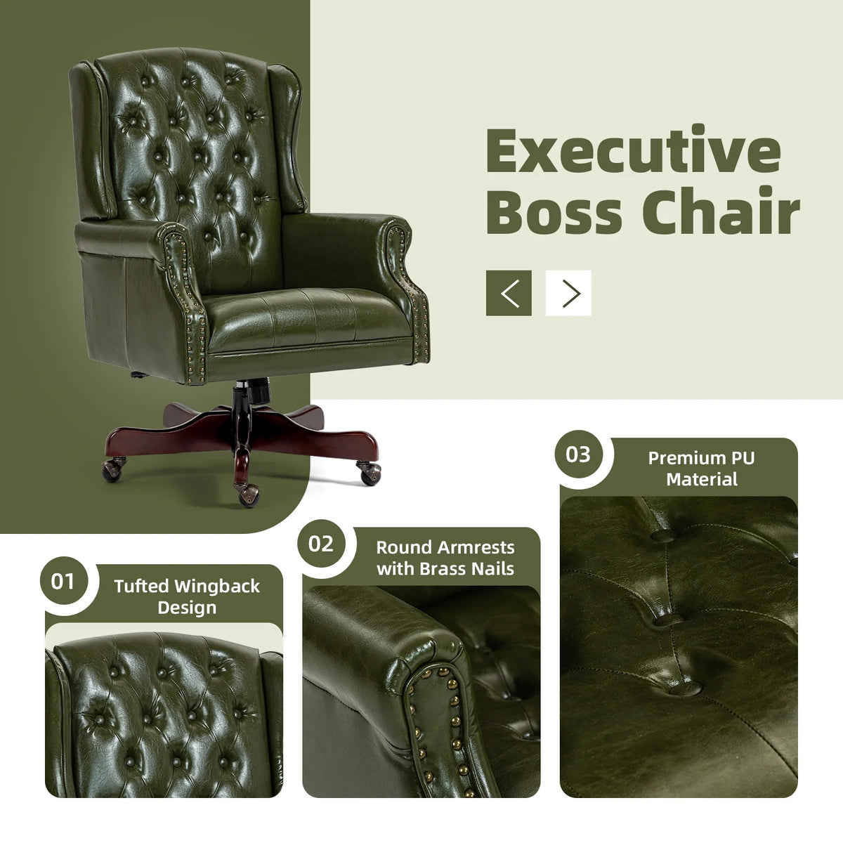 Homhum Classic Boss Office Chair, High Back Faux Leather Swivel Desk Chair, Adult, Brown